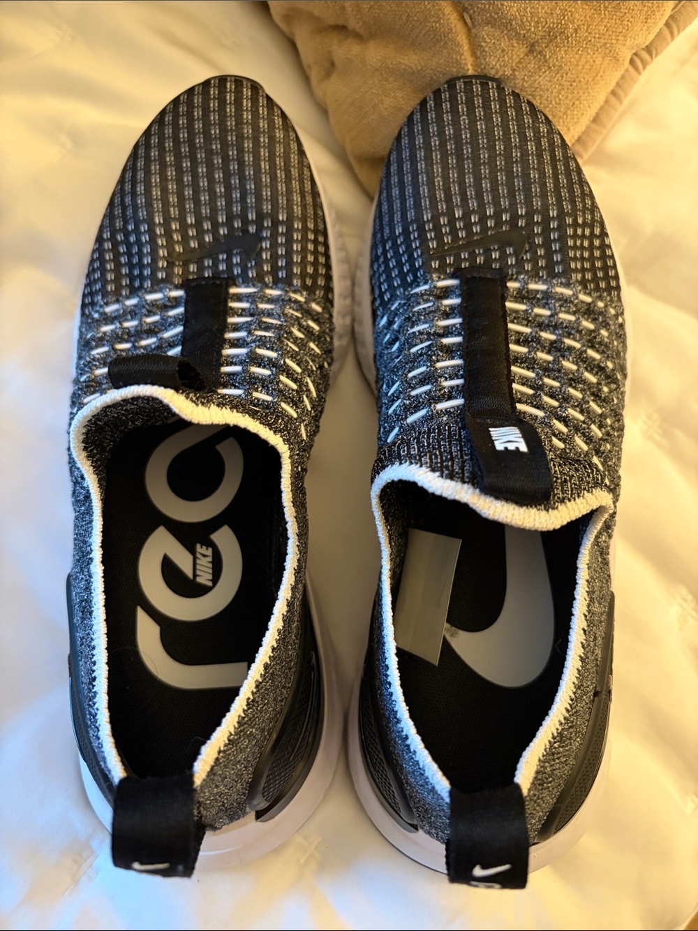 Nike Men’s Black & White Knit Slip-On Sneakers - Picture 3 of 5